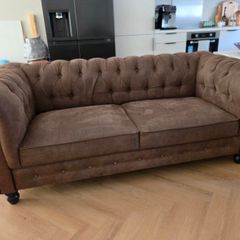 Vintage Chesterfield 2 Seater Sofa Brown Suede Effect  Excellent Quality
