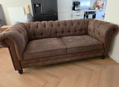 Vintage Chesterfield 2 Seater Sofa Brown Suede Effect  Excellent Quality