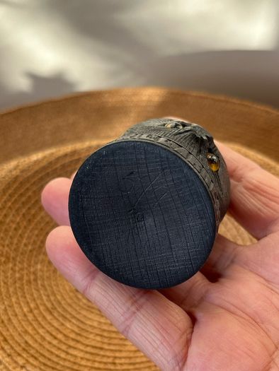 Antique Black Cat Bog Oak Sewing Pin Cushion