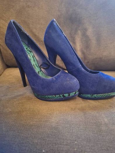 High Heels/Just Fab Anahi Blue And Teal Heels Suede And Teal Snake Skin Size 5 UK ..  38EU Womens