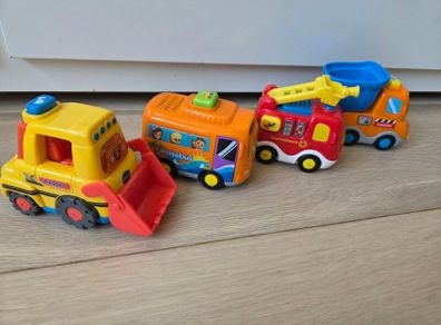 4x German VTech Toot Toot Drivers (Reisebus, Kipplaster ,Bagger, Feuerweh