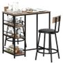 3-piece dining set with bar table and 2 chairs, small kitchen set with side shelves, MDF, metal, black Image 2