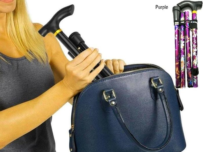 Folding Walking Stick, Purple Floral
