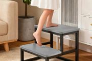 Heavy Duty 2 Step Stool with 500 Lbs Capacity Non-Slip Feet and Rounded Edges Wooden Foot Stool for High Bed Kitchen Bathroom RV Outdoor Grey