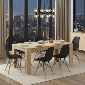 6 Seater Wooden Dining Table Set Nordic Style Oak