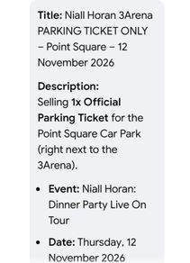 Niall Horan 3Arena Parking