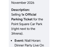 Niall Horan 3Arena Parking