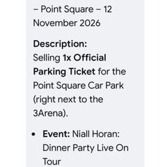 Niall Horan 3Arena Parking