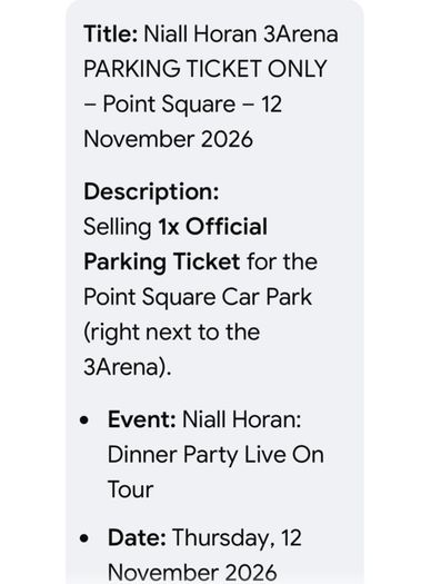 Niall Horan 3Arena Parking