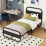 Single Bed Frame with Headboard, Black Single Bed 90x190 cm with Under-Bed Storage,Steel Slats Mattress Foundation Round Pipe Design,Black Image 3