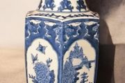 Magnificent Trio of Large 45cm Chinese Hexagonal Blue and White Vases