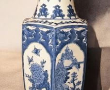 Magnificent Trio of Large 45cm Chinese Hexagonal Blue and White Vases