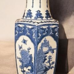 Magnificent Trio of Large 45cm Chinese Hexagonal Blue and White Vases