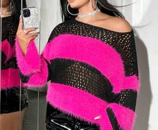 Two tone drop shoulder knit sweater