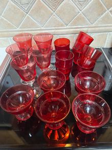 Eighteen Pieces Red Glasses and Bowls