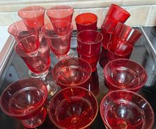 Eighteen Pieces Red Glasses and Bowls