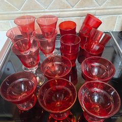 Eighteen Pieces Red Glasses and Bowls