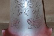 Vintage Frosted Matt Glass Shade with Etched Flowers &amp; Cranberry Tinted Edge