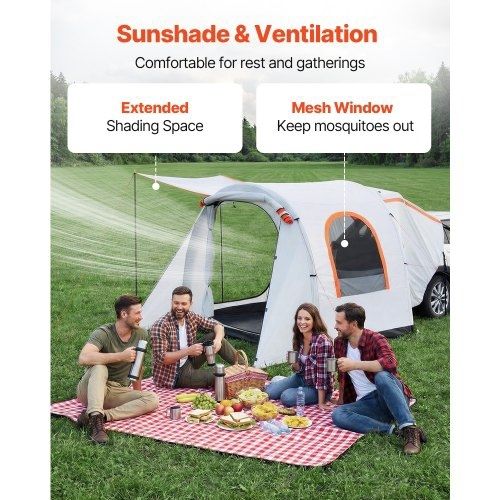 Inflatable SUV Tent with Awning, 2.44 x 2.04m 3-Season SUV Tailgate Tent with Ventilated Doors & Mesh Window, PU2000mm Waterproof Car Rear Hatch Tents for Outdoor Camping - Air Pump Included