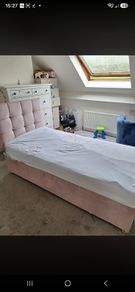 Pink bed frame with headboard