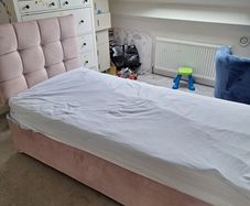 Pink bed frame with headboard