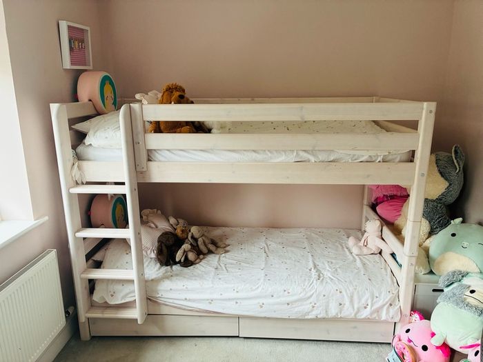 Flexa Bunk Bed - Bunk Bed 154 Cm With Pull-out Drawer, Ladder And Safety Rail, 90 X 200 Cm, White