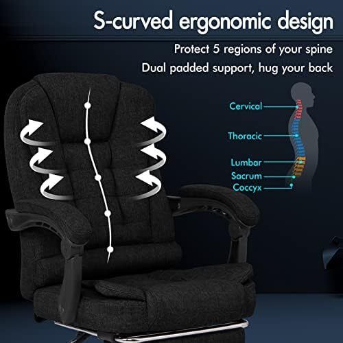 Massage Office Chair for Home Office, Desk Chair 77 cm High Back 150 degree Recliner Tilt Function Padded Swivel Fabric, Black