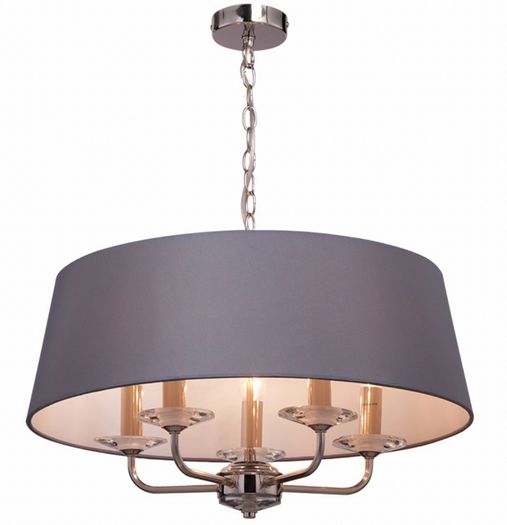 Stylo 5 light pendant polished nickel with grey shade