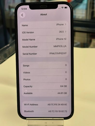 Apple iPhone 12 64GB Factory Unlocked Black (Original Battery: 100%)