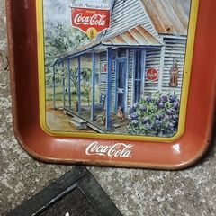 Coca cola metal drinks tray,used condition, see pictures for condition good solid used condition, nice display advertising item, buyer collects or pays postage thank you, sold as is ,front good ,back small bit of surface rust,,