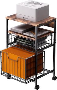 4-Tier Rolling File Cart | 2-Drawer Mobile Filing Cabinet & Printer Stand with Hanging Organizer - Dark Brown