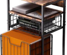 4-Tier Rolling File Cart | 2-Drawer Mobile Filing Cabinet & Printer Stand with Hanging Organizer - Dark Brown
