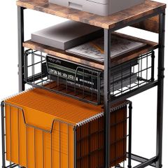 4-Tier Rolling File Cart | 2-Drawer Mobile Filing Cabinet & Printer Stand with Hanging Organizer - Dark Brown