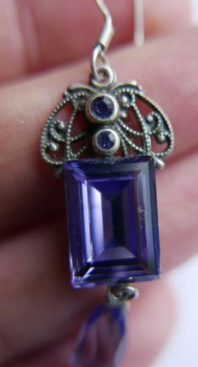 Vintage Sterling Silver 925 Dainty Violet Crystal and Silver Earrings 8,8g