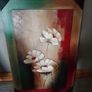 Wooden Painted Picture, Raised Floral Painting. Image 2