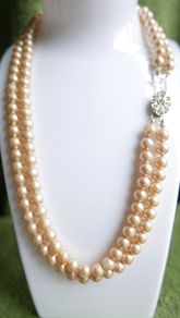 Vintage ART DECO champagne glass pearl hand knotted 2 rows necklace