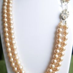 Vintage ART DECO champagne glass pearl hand knotted 2 rows necklace