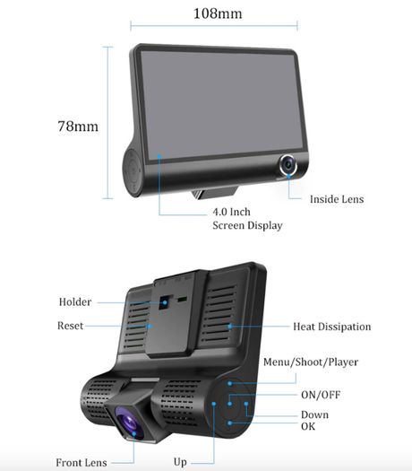 Brand New 1080P Car DVR 4.3 inch Lens Dash Cam Front and Rear Video Recorder Camera G-sensor