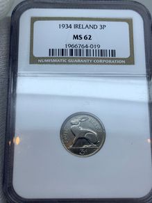 Ireland 1934 Threepence 3p NGC MS62 Very Nice Hard to Find in MS