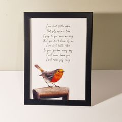 Little Robin Poem by John F. Connor - Framed A4 Print