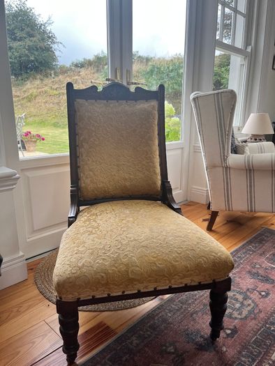 Vintage Solid Wood Upholstered Armchairs