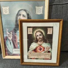 Pair of Jesus Sacred Pictures, Religious devotional items.