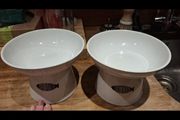 Pair of Raised Ceramic Cat Bowls