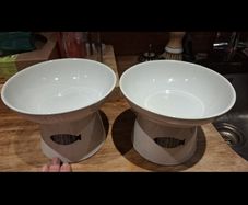 Pair of Raised Ceramic Cat Bowls