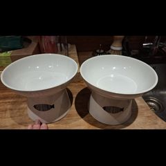 Pair of Raised Ceramic Cat Bowls