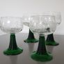 Vintage Glasses Luminarc France Etched Cordial Green Ribbed Stem Image 4