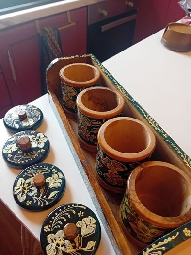 Vintage wooden tea coffee jars