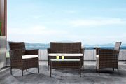 4-Piece Outdoor Rattan Patio Set with Glass Coffee Table  Brown