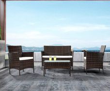 4-Piece Outdoor Rattan Patio Set with Glass Coffee Table  Brown