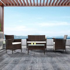 4-Piece Outdoor Rattan Patio Set with Glass Coffee Table  Brown